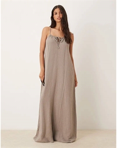 Платье макси из марли коричневого цвета Jdy