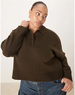 Трикотажное поло Curve от DESIGN шоколадного цвета Asos