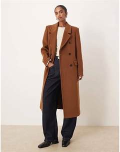 Двубортный пиджак из смеси шерсти коричневого цвета Mango