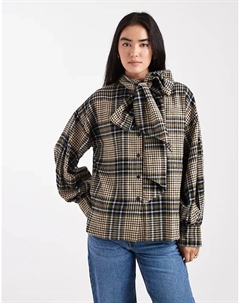 Рубашка свободного кроя с бантом на воротнике в клетку с начесом Asos design