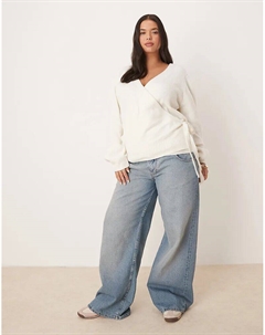 Вязаный кардиган с запахом DESIGN Curve кремового цвета Asos