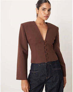 Коричневый блейзер с глубоким вырезом и присборенной талией Asos design