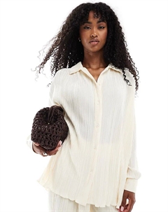 Рубашка с плиссированным воротником, застегивающаяся на пуговицы и салатовым краем, кремового цвета 4th & reckless