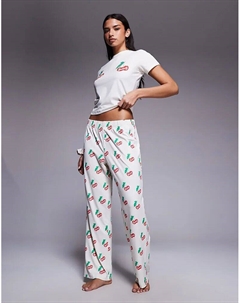 Пижамный комплект вишневого цвета в кремовом цвете Juicy couture