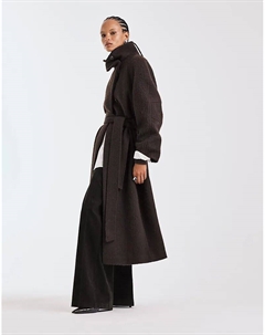 Пальто свободного кроя из высококачественной шерстяной смеси с начесом с воротником-стойкой шоколадного цвета Asos design