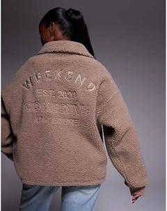 Флисовая кофта Weekend Collective Borg с застежкой-молнией на половину длины и вышитой спинкой коричневого цвета Asos weekend collective