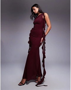 Платье макси из эластичного шифона с вырезами и оборками цвета шелковицы Asos design