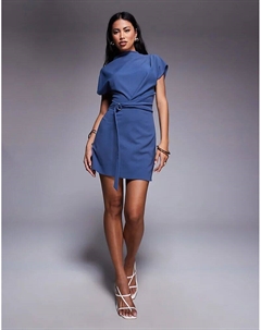 Мини-платье с вырезом-хомутом синего цвета Asos design