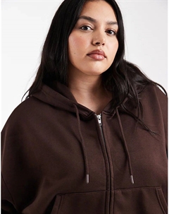 Укороченная толстовка с капюшоном DESIGN Curve на молнии с начесом сзади шоколадно-коричневого цвета Asos