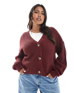 Кардиган Curve с V-образным вырезом бордового цвета Only