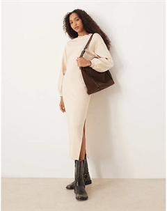 Платье-свитшот миди из хлопка с рукавами-фонариками кремового цвета Asos design