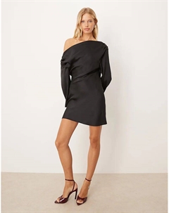 Мини-платье с открытыми плечами и длинными рукавами, черное Asos design