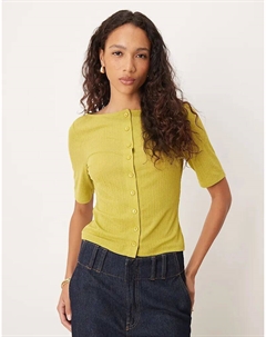 Кардиган из тонкого рубчика с короткими рукавами оливкового цвета Asos design