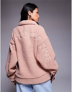 Флисовая кофта Weekend Collective на молнии с выжженной графикой розового цвета Asos weekend collective