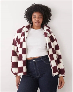 Curve флисовая кофта с застежкой-молнией в бордовую клетку Noisy may