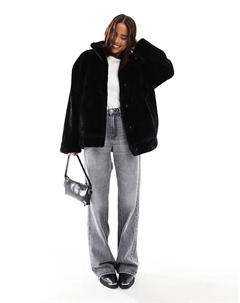 Свободная куртка-бомбер из искусственного меха черного цвета Miss selfridge