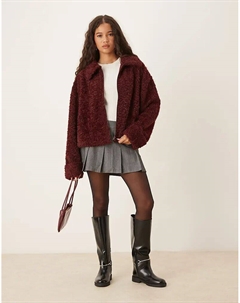 Флисовая кофта из шенилла и бордового меха с воротником, бордового цвета Asos design