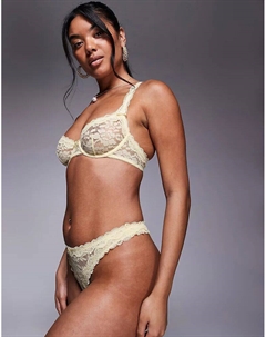 Трусики-стринги из орехового кружева с отделкой сзади и кружевом цвета пахты Asos design