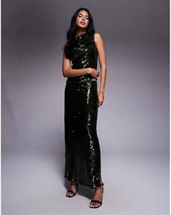 Длинная юбка с разрезами по бокам, прозрачная, с пайетками, оливкового цвета Asos design