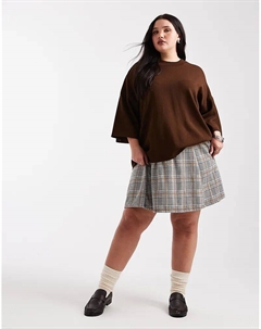 Мини-юбка Curve с струящейся клеткой и черным узором New look