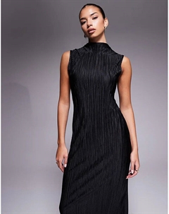 Платье миди с ребристым вырезом на шее, черное Asos design