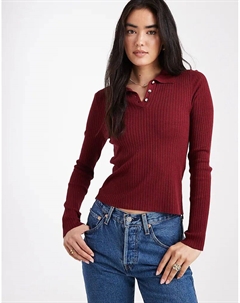 Ребристое поло с длинным рукавом светло-бордового цвета Only