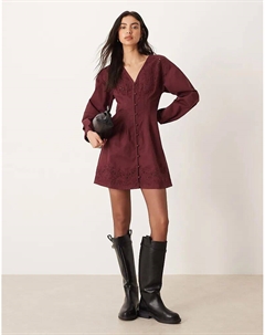 Мини-платье с длинными рукавами и отделкой из бисера бордового цвета Asos design