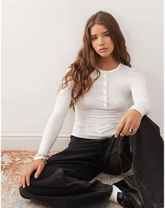 Лонгслив хенли с длинными рукавами белого цвета Weekday