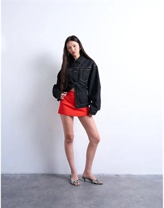 Юбка-шорты из твила красного цвета Topshop