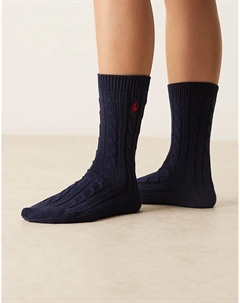 Носки с косичной вязкой, темно-синего цвета Polo ralph lauren