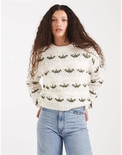 Вязаный джемпер с цветочным принтом в виде тюльпанов кремового цвета Vero moda