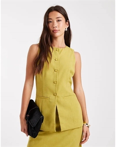 Жилет с круглым вырезом, приталенный, цвета шартрез Vero moda