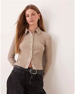 Супермягкий кардиган с усаженным ворсом и ребристым воротником в цвете - серо-коричневый меланж - камень Asos design