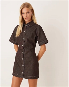 Приталенное джинсовое платье-рубашка цвета темного шоколада Asos design