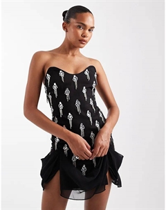 Мини-платье с корсетом и драпировкой, черное Asos design