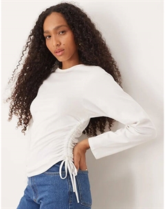 Белая футболка с длинными рукавами, завязками и сборками Asos design