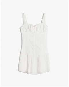Приталенное мини-платье с вышивкой и воланом белого цвета Bershka