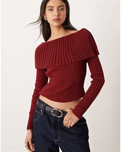 Джемпер с лифом Bardot в рубчик бордового цвета Asos design