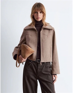 Шерстяная куртка в коричневую клетку «ёлочка» с воротником на подкладке из искусственной овчины & other stories