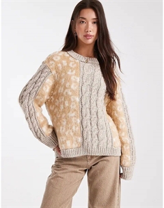 Вязаный джемпер с косичным узором и анималистичным принтом Asos design