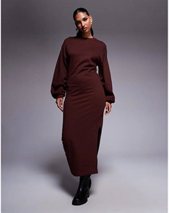 Платье-свитшот миди из хлопка с рукавами-фонариками шоколадного цвета Asos design