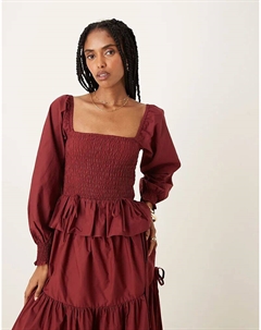 Блузка с длинными рукавами, сборками и завязками в бордовом цвете. Glamorous