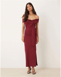Платье миди с завышенной талией и драпировкой бордового цвета Asos design