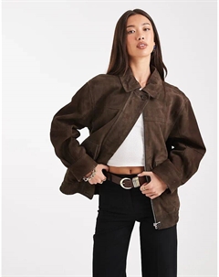 Свободный бомбер из натуральной замши цвета темный мокко Asos design