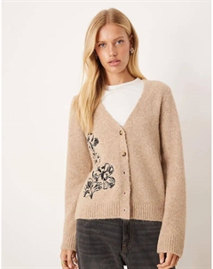 Кардиган с цветочной вышивкой из шерсти цвета экрю Asos design