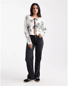 Кардиган с вышитыми цветами и завязкой спереди в цвете экрю Asos design