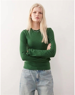 Расклешенный лонгслив с длинными рукавами темно-зеленого цвета Weekday