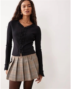 Хлопковый кардиган в рубчик с оборками черного цвета Asos design