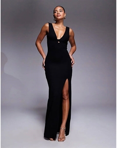 Платье макси без рукавов с глубоким вырезом, запахом и сборками на ягодицах, черное Asos design