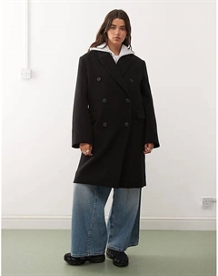 Пальто Logan из шерстяной смеси свободного кроя длиной до колена черного цвета Weekday